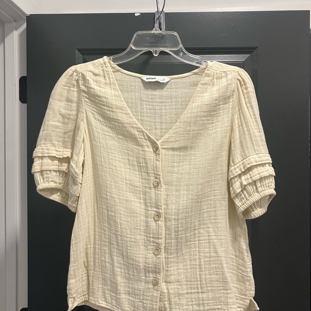 Sonoma Cream Button-Front V-Neck Blouse